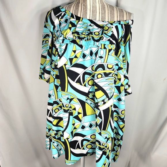 Maggie Barnes Multicolored On/Off Shoulder Button Accent Short Sleeve Tunic 2X - Picture 3 of 9